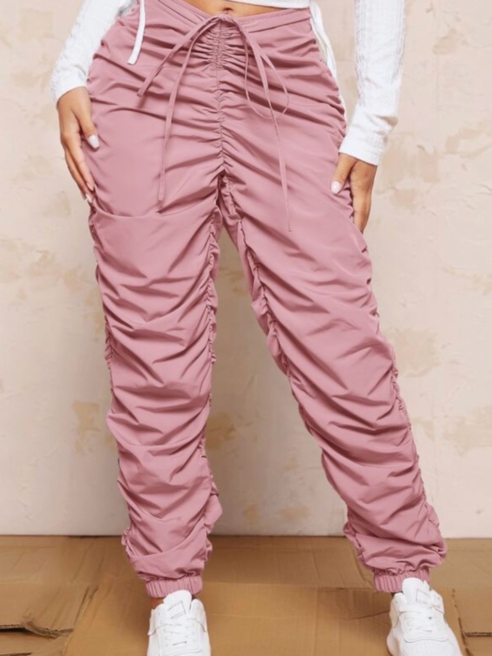SHEIN Dusty Rose Ruched Drawstring Jogger Pants